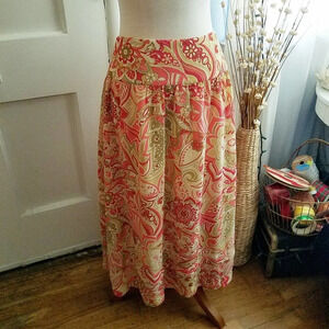 Vintage Midi Skirt Paisley with Beige / Size 14